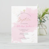 Invitation PixDezines Aquarelle rose Baptême Washed (Debout devant)