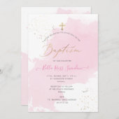 Invitation PixDezines Aquarelle rose Baptême Washed (Devant / Derrière)