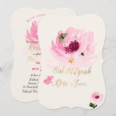Invitation PixDezines Aquarelle/Rose/Bat mitzvah d'eau (Devant / Derrière)