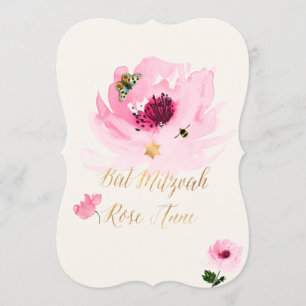 Invitation PixDezines Aquarelle/Rose/Bat mitzvah d'eau