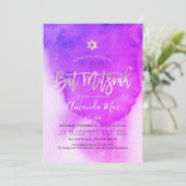 Invitation PixDezines Aquarelle rose+Bat mitzvah Platine (Debout devant)