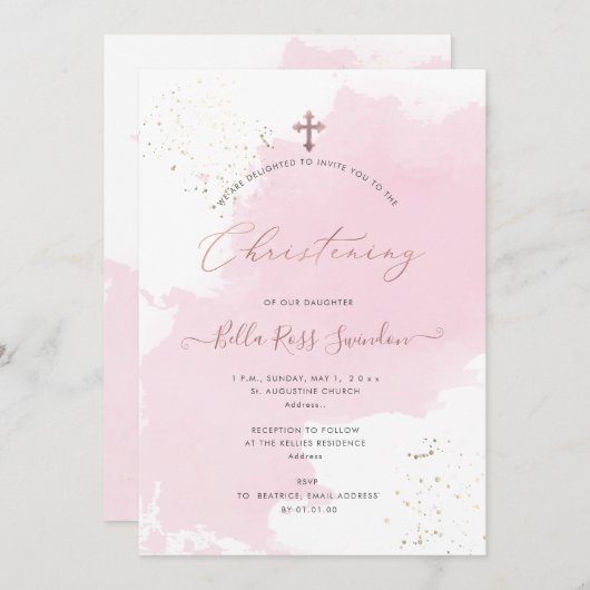 Invitation PixDezines Aquarelle Rose Chaîne (Devant / Derrière)