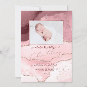 Invitation PixDezines Aquarelle Rose Gold Agate Christening