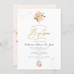 Invitation PixDezines Aquarelle rose pâle Roses Baptême