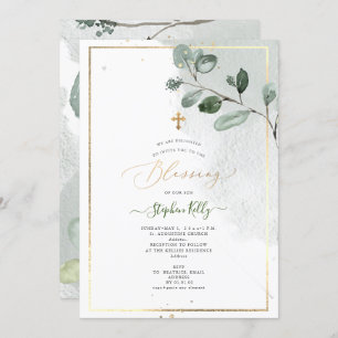 Invitation PixDezines Aquarelle Rustique Eucalyptus Baptême