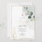 Invitation PixDezines Aquarelle Rustique Eucalyptus Baptême (Devant)