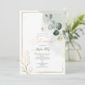 Invitation PixDezines Aquarelle Rustique Eucalyptus Baptême (Debout devant)