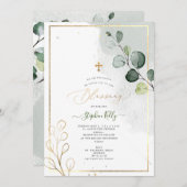 Invitation PixDezines Aquarelle Rustique Eucalyptus Baptême (Devant / Derrière)