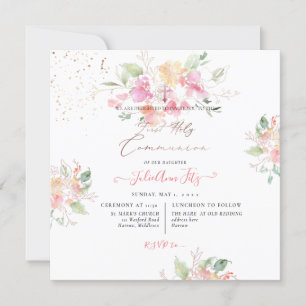 Invitation PixDezines Aquarelle Sweetpeas Sainte Communion