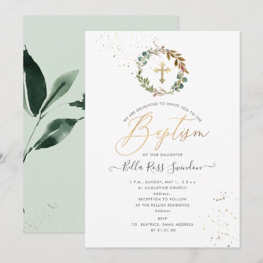 Invitation PixDezines Aquarelle Verdure Wreath (Devant / Derrière)