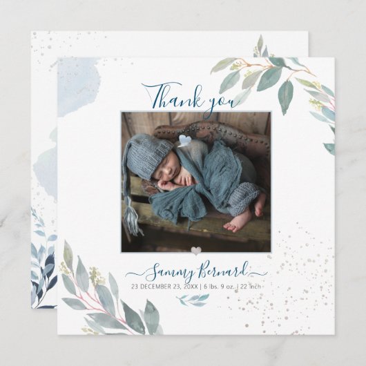 Invitation PixDezines Aquarelle Vert Merci (Devant / Derrière)