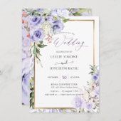 Invitation PixDezines Aquarelle violet Rose Mariage (Devant / Derrière)