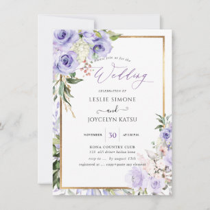 Invitation PixDezines Aquarelle violet Rose Mariage