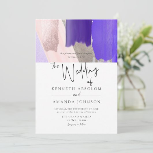 Invitation PixDezines Aquarelle Violet Rose violet Or (Debout devant)