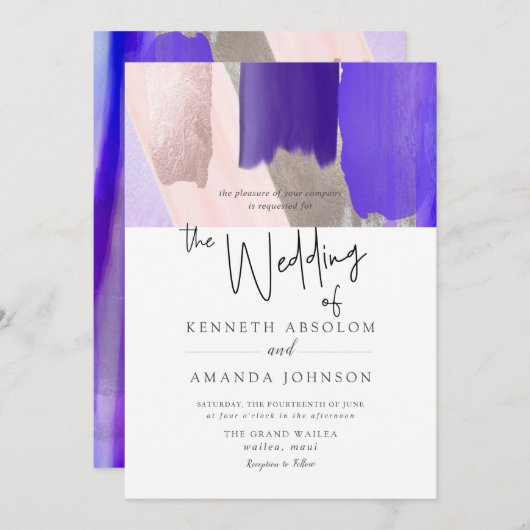 Invitation PixDezines Aquarelle Violet Rose violet Or (Devant / Derrière)