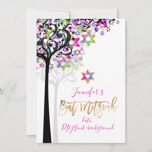 Invitation PixDezines ARBRE DE LA VIE NOTES MUSICALES MITZVAH (Devant)