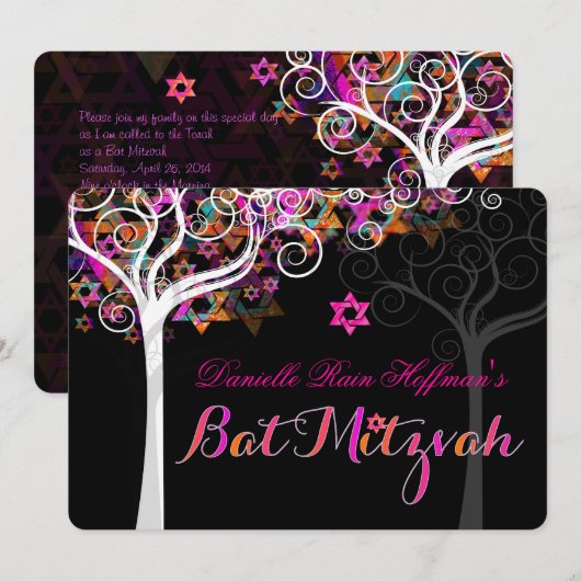 Invitation PixDezines arbre de vie Bat mitzvah/arrière - plan (Devant / Derrière)