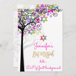 Invitation PixDezines ARBRE DE VIE BAT MITZVAH/NEON ROSE
