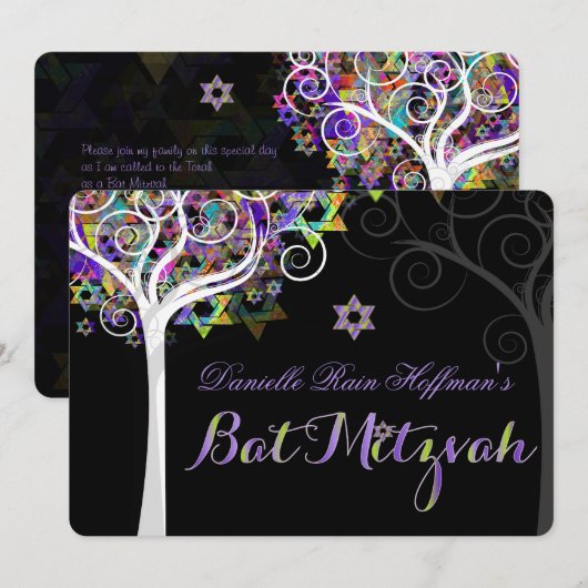 Invitation PixDezines arbre de vie Bat mitzvah/tableau de bor (Devant / Derrière)