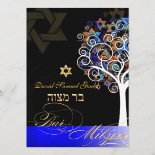 Invitation PixDezines arbre de vie+étoiles, Bar Mitzvah