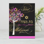 Invitation PixDezines arbre de vie+étoiles, Bat mitzvah (Debout devant)