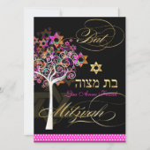 Invitation PixDezines arbre de vie+étoiles, Bat mitzvah (Devant)