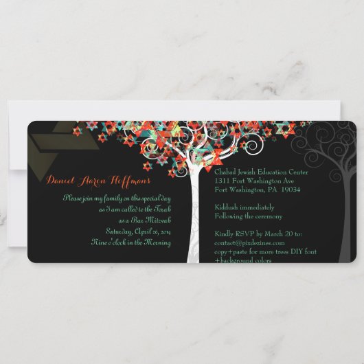 Invitation PixDezines arbre de vie mitzvah/Chalkboard (Dos)