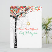 Invitation PixDezines arbre de vie mitzvah/Mint Green/Orange (Debout devant)