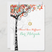 Invitation PixDezines arbre de vie mitzvah/Mint Green/Orange (Devant)