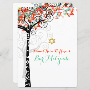 Invitation PixDezines arbre de vie mitzvah/Mint Green/Orange