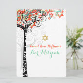 Invitation PixDezines arbre de vie mitzvah/turquoise/orange (Debout devant)