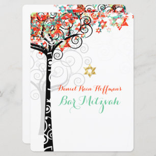 Invitation PixDezines arbre de vie mitzvah/turquoise/orange