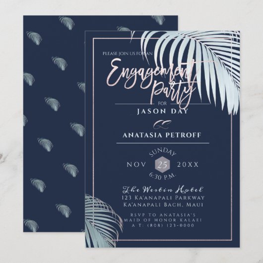 Invitation PixDezines Argent Palm Fronds, Partie d'engagement (Devant / Derrière)