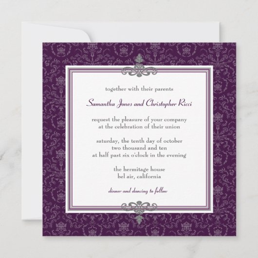 Invitation PixDezines Arianna Damask, DO-IT-YOURSELF couleur, (Dos)