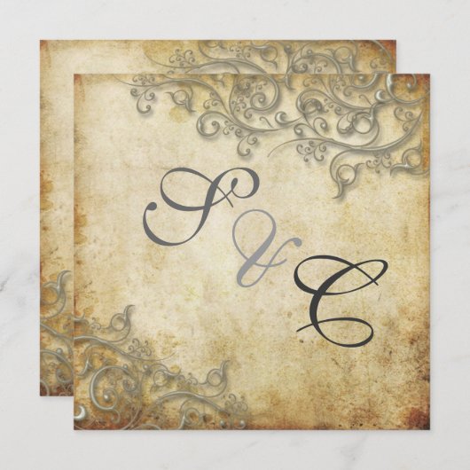 Invitation PixDezines arrosées d'argent rustique (Devant / Derrière)