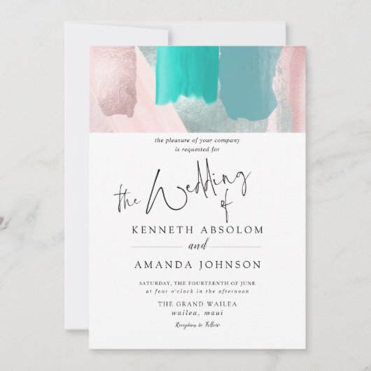 Invitation PixDezines Art Moderne Aqua Rose Gold Sage (Devant)