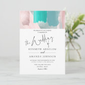 Invitation PixDezines Art Moderne Aqua Rose Gold Sage (Debout devant)