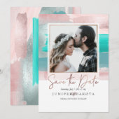 Invitation PixDezines Art Moderne, Rose Gold Turquoise Aqua (Devant / Derrière)