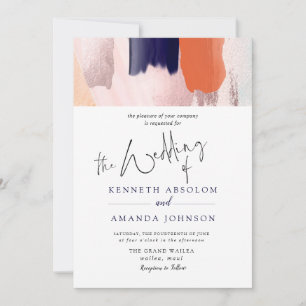 Invitation PixDezines Art Moderne Rouge, Rose Gold Corail Mar