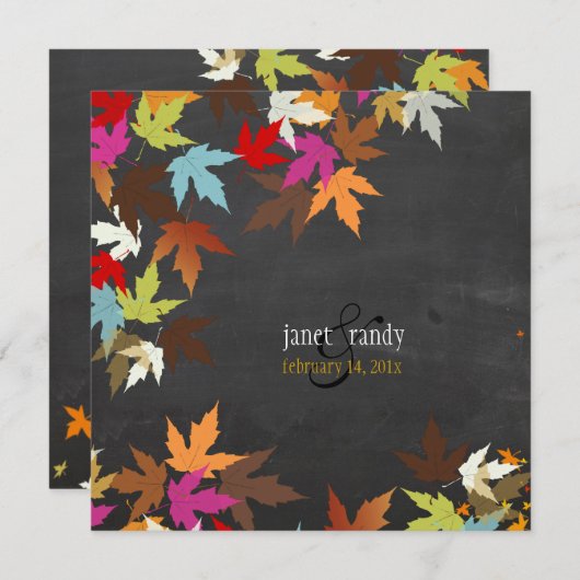 Invitation PixDezines automne/feuilles d'érable/plateau rusti (Devant / Derrière)