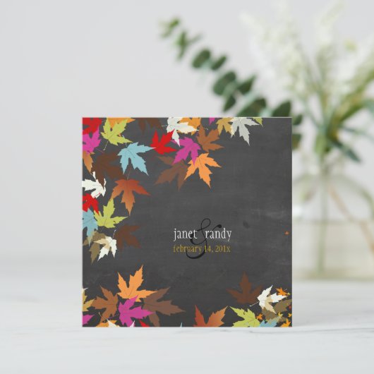 Invitation PixDezines automne/feuilles d'érable/plateau rusti (Debout devant)