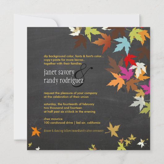 Invitation PixDezines automne/feuilles d'érable/plateau rusti (Dos)
