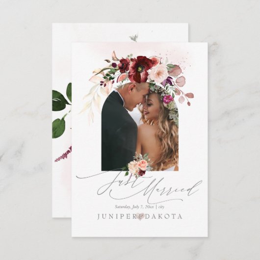 Invitation PixDezines Automne Love H2 Marsala Fleurs rouges (Devant / Derrière)