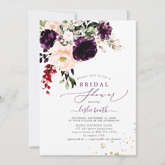 Invitation PixDezines Autumn Blush Eggplant H2 Flowers (Devant)