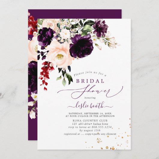 Invitation PixDezines Autumn Blush Eggplant H2 Flowers (Devant / Derrière)