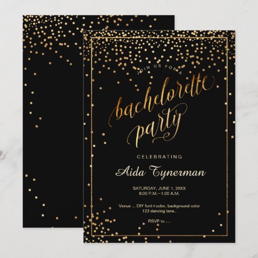 Invitation PixDezines Bachelorette Party Faux Gold Confetti (Devant / Derrière)