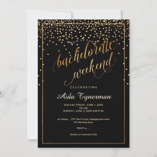 Invitation PixDezines Bachelorette Weekend Faux Gold Confetti (Devant)