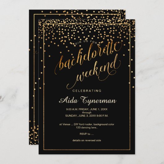 Invitation PixDezines Bachelorette Weekend Faux Gold Confetti (Devant / Derrière)