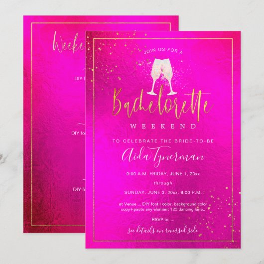 Invitation PixDezines Bachelorette Weekend Hot n Flashy Pink (Devant / Derrière)