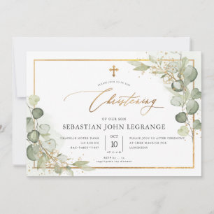 Invitation PixDezines Baptême à l'aquarelle Eucalyptus